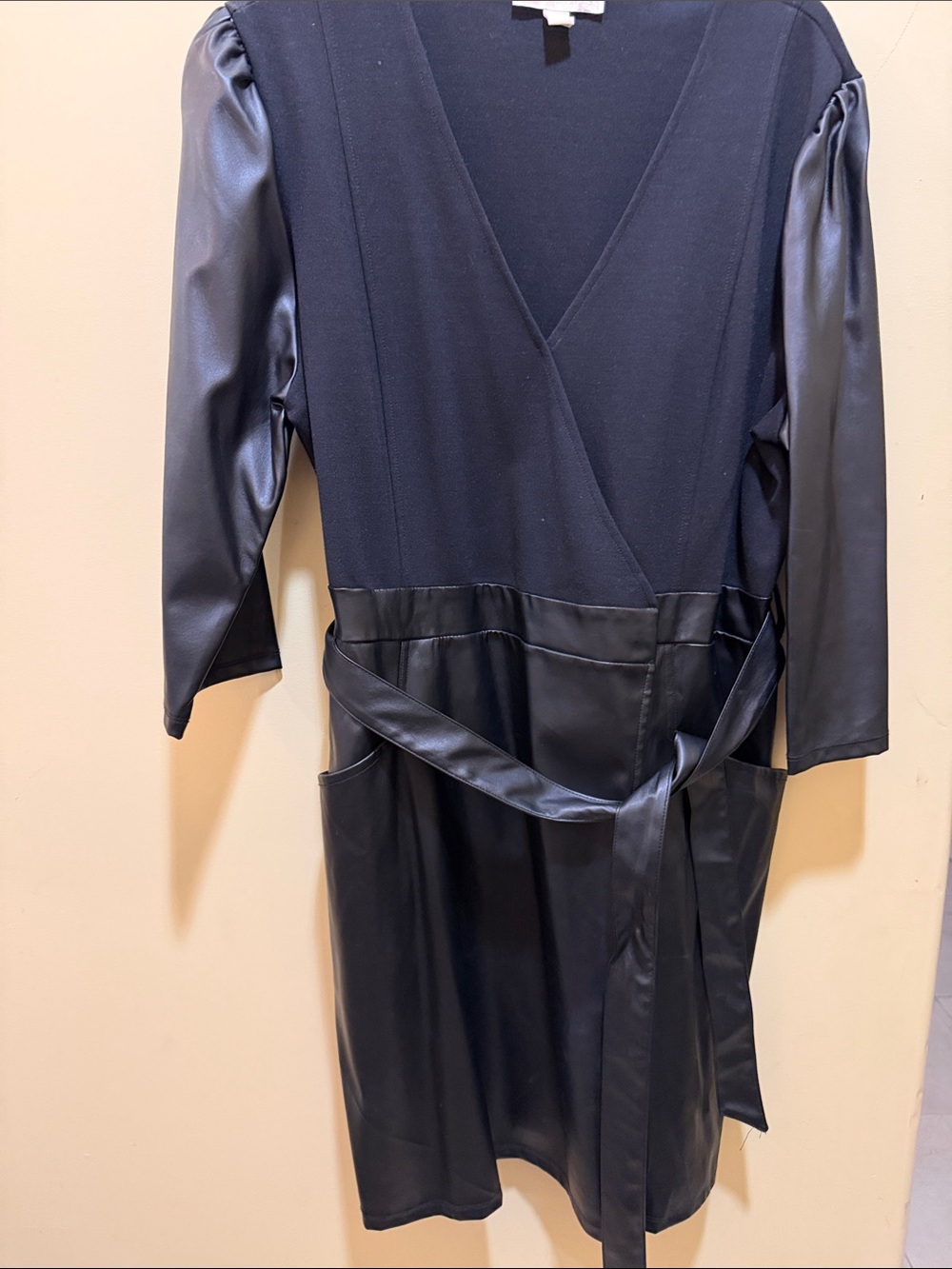 MICHAEL Michael Kors Black Faux-Leather Trim Wrap Dress